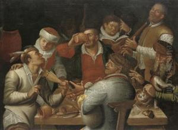 Merry Company Making Music Oil Painting by Cornelis Cornelisz. Tartarius