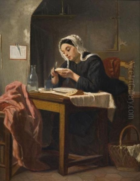 Jeune Femme Prenant Son Petit Dejeuner Oil Painting by Octave Tassaert