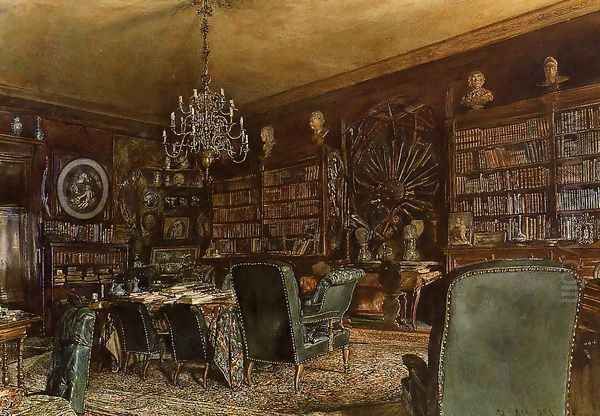 The Library of the Palais Lanckoronski, Vienna Oil Painting by Rudolf Ritter von Alt