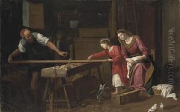 The Holy Family In The Carpenter's Shop Oil Painting by Jean Tassel