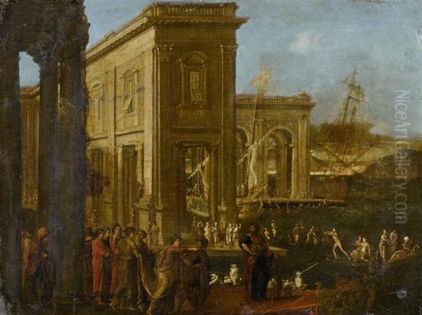 Palace Scene With Probably The Arrival Of The Queen Of Sheba Oil Painting by Agostino Tassi