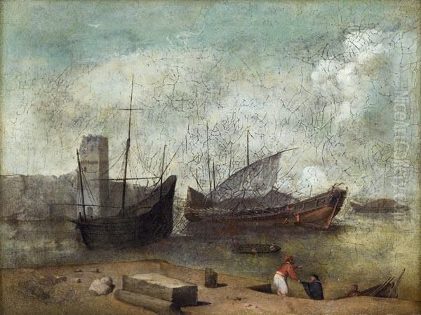 Scena Portuale Con Traghettatori Oil Painting by Agostino Tassi