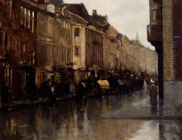 Figures On The Noordeinde, The Hague Oil Painting by Floris Arntzenius