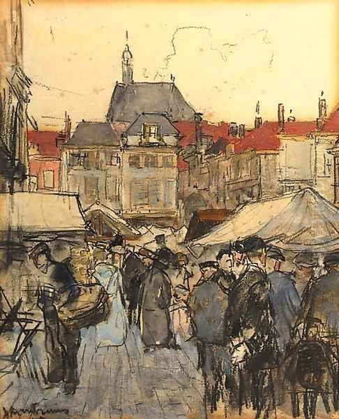 A busy market, The Hague Oil Painting by Floris Arntzenius