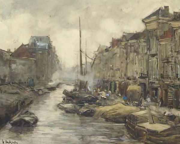 A bustling quay-side Oil Painting by Floris Arntzenius