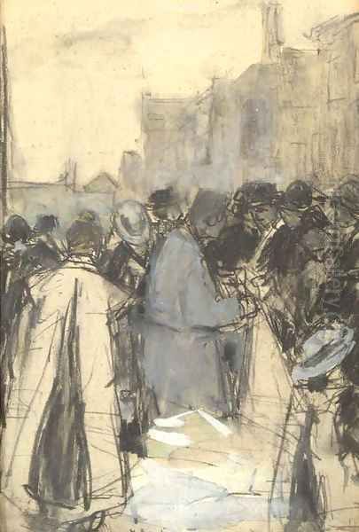 Figures conversing on a market Oil Painting by Floris Arntzenius