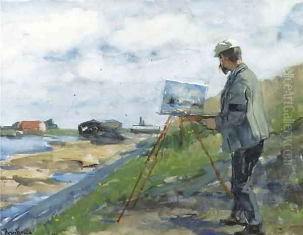 The painter Carl August Breitenstein (1864-1921) at work Oil Painting by Floris Arntzenius