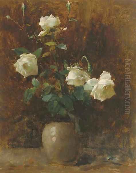 White roses in a vase Oil Painting by Floris Arntzenius