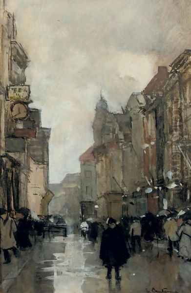 A rainy day on the Spuistraat, The Hague Oil Painting by Floris Arntzenius