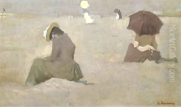 Elegant ladies on the beach Oil Painting by Floris Arntzenius