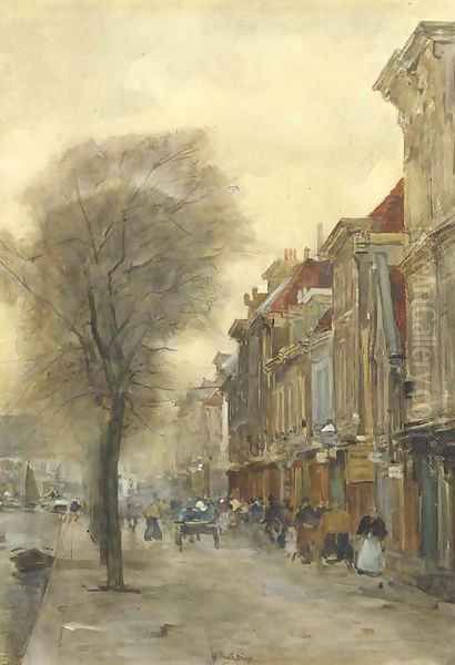 Figures on the Brouwersgracht, The Hague Oil Painting by Floris Arntzenius