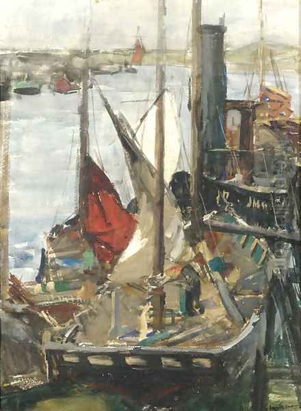 Sailing boats in a harbour Oil Painting by Floris Arntzenius