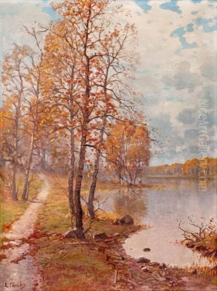 Shore View In Autumn Oil Painting by Eugen Taube