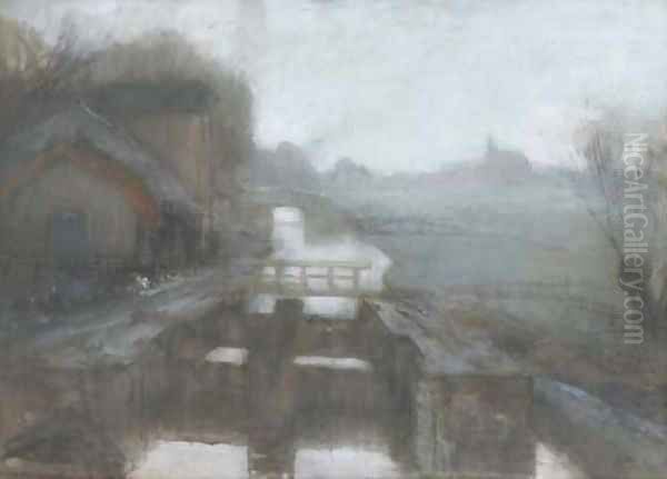 Sluisje Nieuwveen a sluice in Nieuwveen Oil Painting by Floris Arntzenius