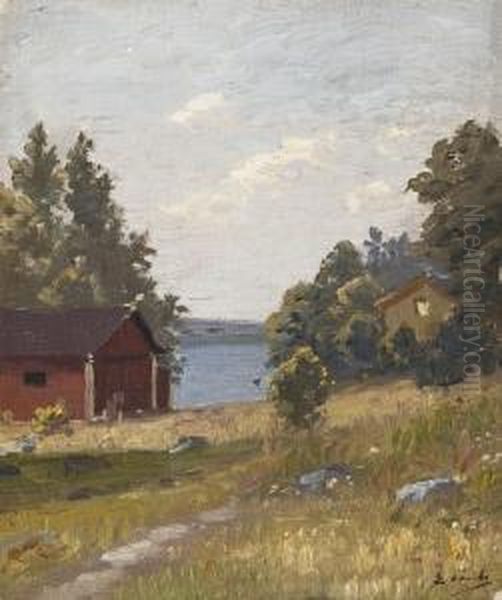 Ahouse By The Lake Oil Painting by Eugen Taube