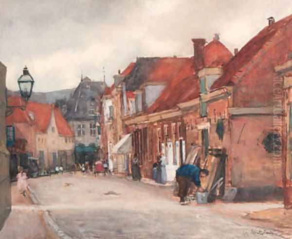 Townsfolk in a street, Hoorn Oil Painting by Floris Arntzenius