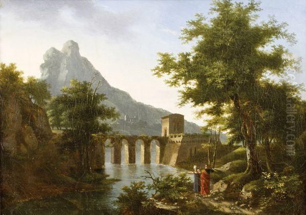 Paysage Neo-classique Au Pont Oil Painting by Nicolas Antoine Taunay