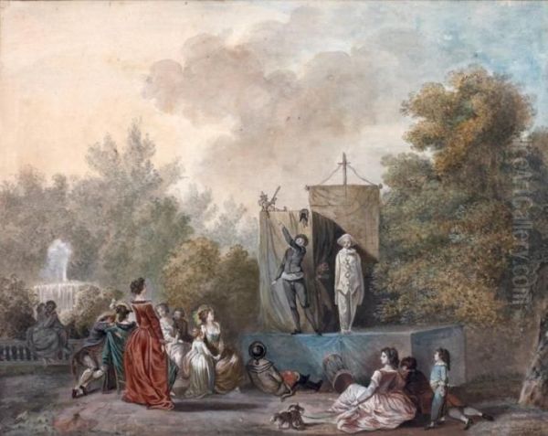 Parade Avec Pierrot, 
Scapin Et Arlequin Oil Painting by Nicolas Antoine Taunay