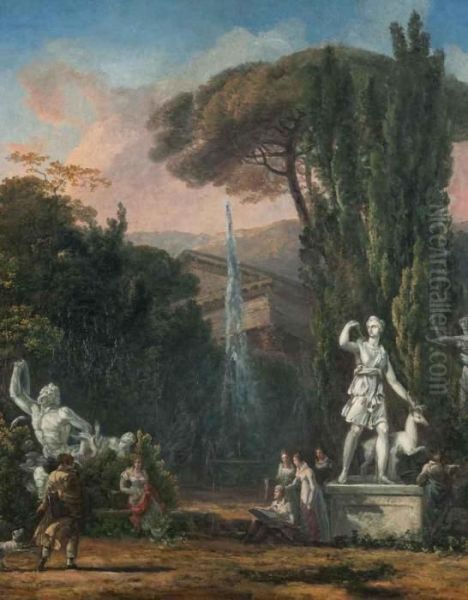 Giardino All'italiana Con Sculture Oil Painting by Nicolas Antoine Taunay