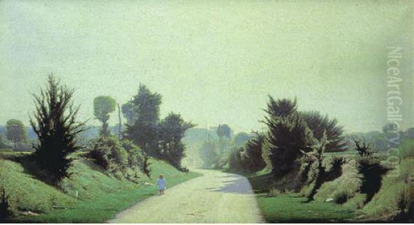 Paysage Avec Un Enfant Sur Un Chemin Oil Painting by Henri Taurel