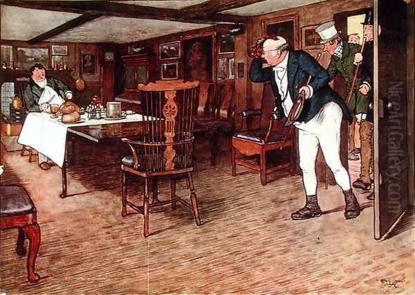 Mr Pickwick finds Mr Tupman having lunch at the Leather Bottle, Cobham (illustration to 'Pickwick Papers') Oil Painting by Cecil Charles Aldin