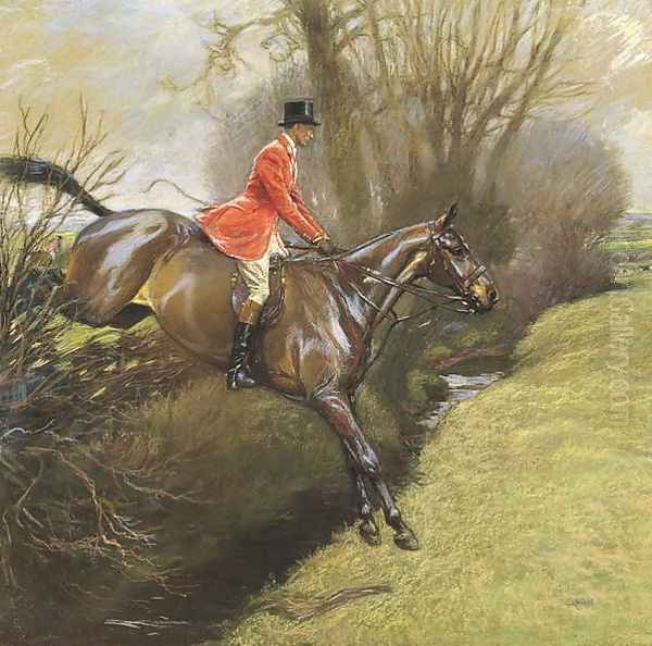 Ted Lyon Jumping a Hedge Oil Painting by Cecil Charles Aldin