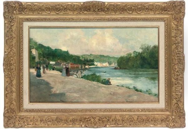 A Summer Afternoon By The Seine Oil Painting by Louis Tauzin