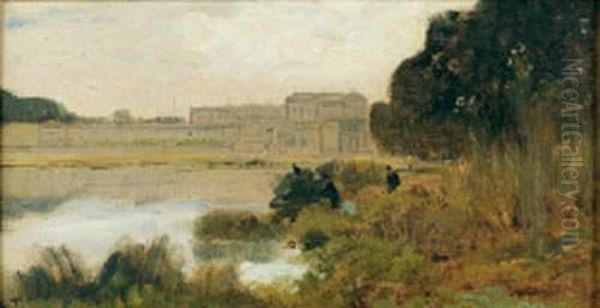 Vue Du Chateau De Versailles, Prise De La Piece D'eau Des Suisses Oil Painting by Louis Tauzin