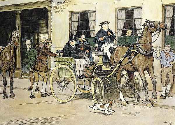 The Pickwickians start from the Bull Hotel at Rochester Oil Painting by Cecil Charles Aldin