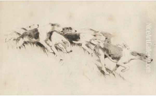 Hounds on the scent Oil Painting by Cecil Charles Aldin