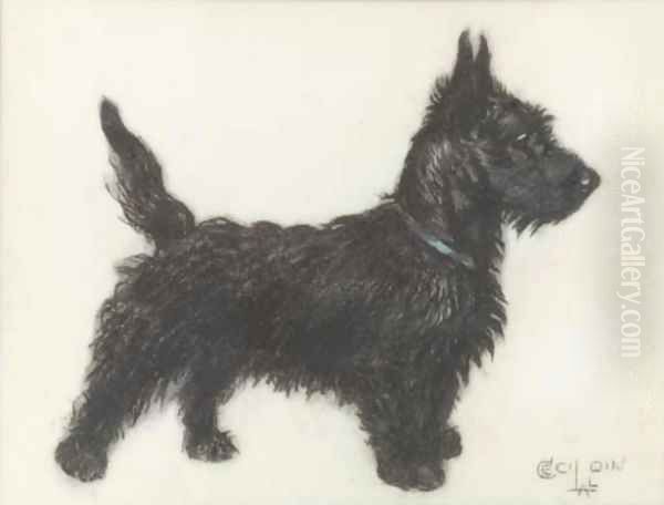 A Scottie Oil Painting by Cecil Charles Aldin