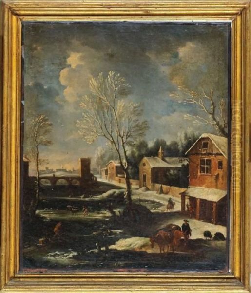 Nevicata In Valle Stura Oil Painting by Carlo Antonio Tavella