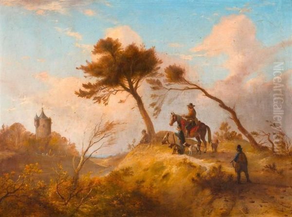 Jagdgesellschaft In Landschaft Oil Painting by Johannes Tavenraat