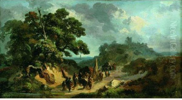 Paysage Avec Un Convoi Militaire Oil Painting by Johannes Tavenraat