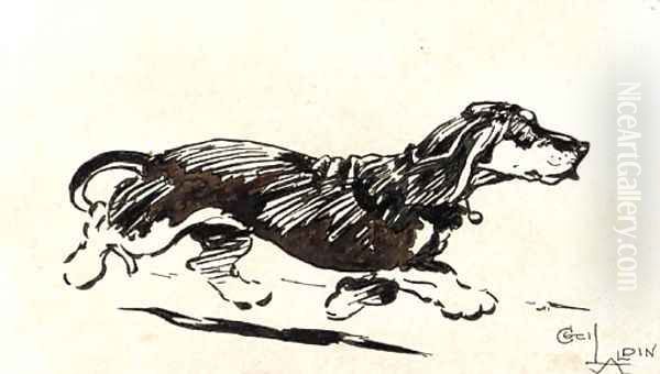 A dachshund running Oil Painting by Cecil Charles Aldin