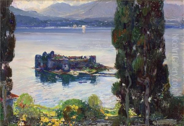 I Castelli Di Cannero (lago Maggiore) Oil Painting by Andrea Tavernier