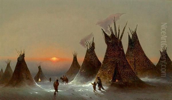 Indian Encampment Oil Painting by Jules Tavernier