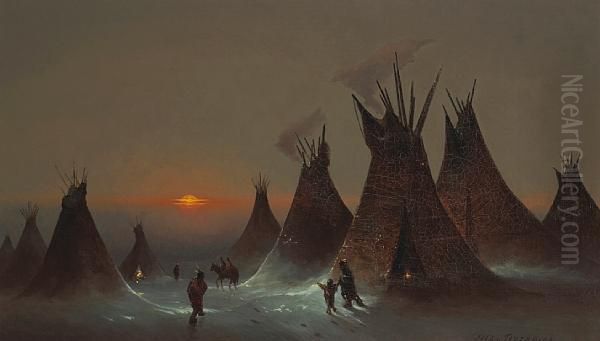 Sioux Camp In Winter Oil Painting by Jules Tavernier