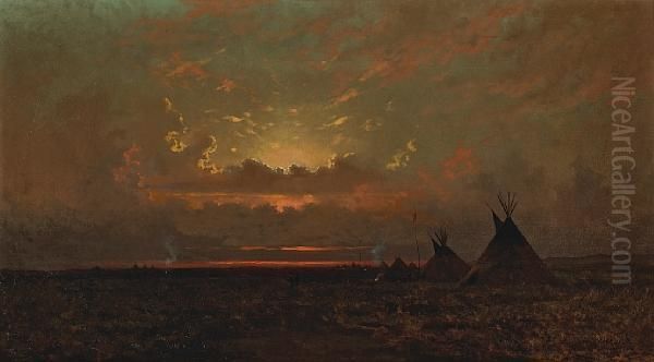 Indian Encampment Oil Painting by Jules Tavernier