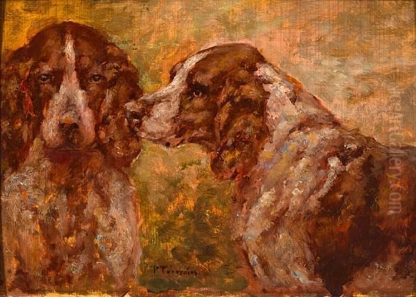 Two Spaniels Oil Painting by Paul Tavernier