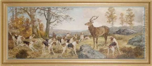 Hallali De Cerf En Foret De Fontainebleau Oil Painting by Paul Tavernier