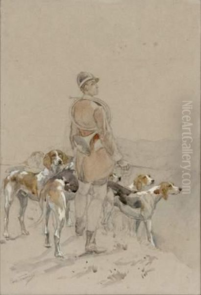 Valet De Chiens Et Sa Harde Oil Painting by Paul Tavernier