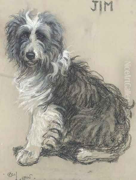 Jim, a bearded collie Oil Painting by Cecil Charles Aldin