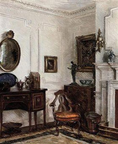 A Drawing Room Interior Oil Painting by Albert Chevallier Tayler