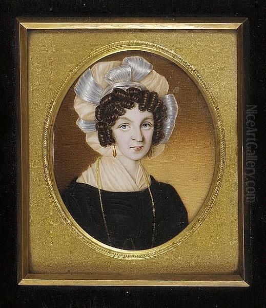 A Lady Wearing Black Dress With White Fichu, Cream And White Silk Turban, Gold Necklace And Eardrops Oil Painting by Charles Foot Tayler