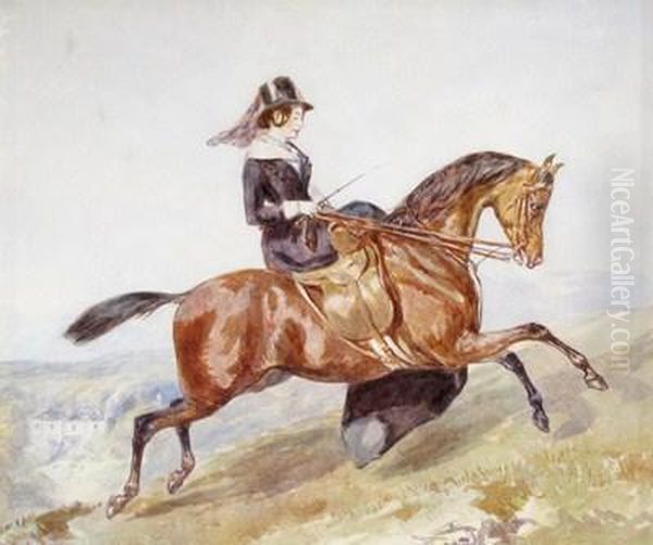 A Lady Riding Side Saddle, A Country House Beyond Oil Painting by John Frederick Tayler