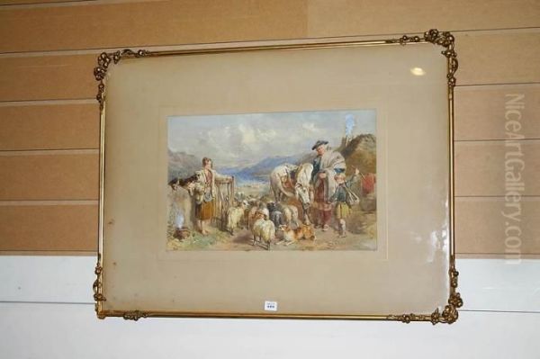 A Figurative Scottish Highland Scene Oil Painting by John Frederick Tayler