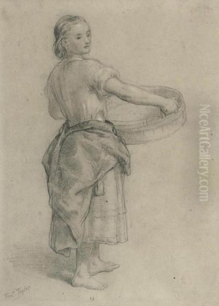 Study Of A Peasant Girl Carrying A Large Basket Oil Painting by John Frederick Tayler