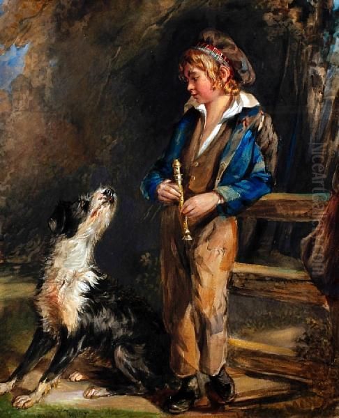 A Young Boy And Dog By A Stile Oil Painting by Alfred Taylor