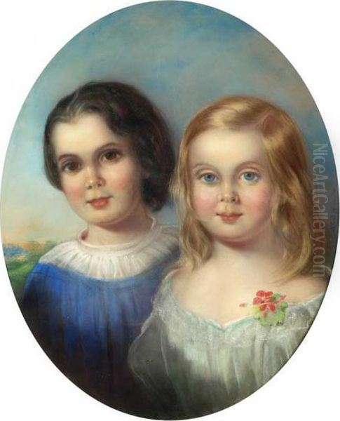 Retrato De Uma Menina E Um Menino Oil Painting by Alfred Taylor